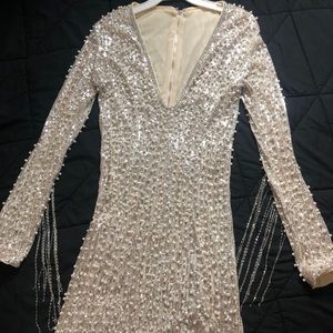 Beautiful Pearl & Sequin Dress with Tassel Sleeves